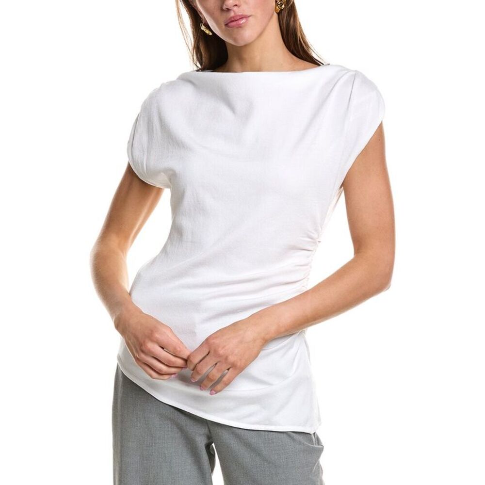 Kenneth Cole Womens  Asymmetrical Drape Top, White